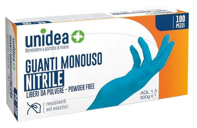 GUANTI IN NITRILE SENZA POLVERE UNIDEA MISURA LARGE 100 PEZZI - farmasconti.eu