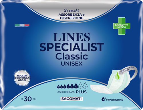 PANNOLONE SAGOMATO LINES SPECIALIST CLASSIC PLUS 30 PEZZI - farmasconti.eu
