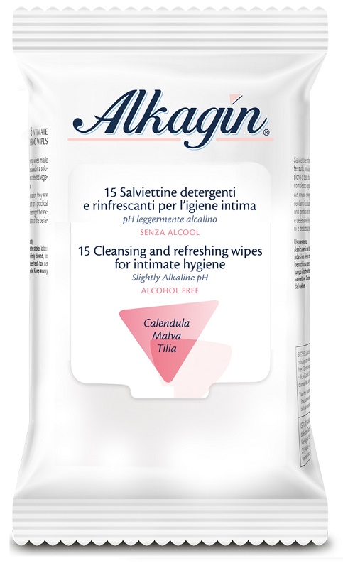 ALKAGIN SALVIETTINE DETERGENTI E RINFRESCANTI PER L'IGIENE INTIMA PH LEGGERMENTE ALCALINO SENZA ALCOOL 15 PEZZI CALENDULA MALVA E TILIA - farmasconti.eu