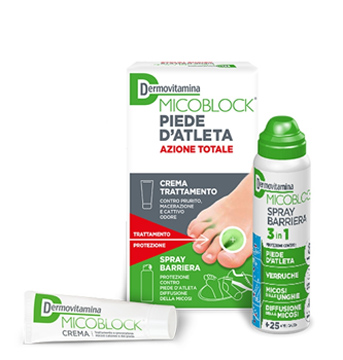 DERMOVITAMINA MICOBLOCK PIEDE D'ATLETA AZIONE TOTALE CREMA 30ML + SPRAY BARRIERA 3 IN 1 100 ML - farmasconti.eu