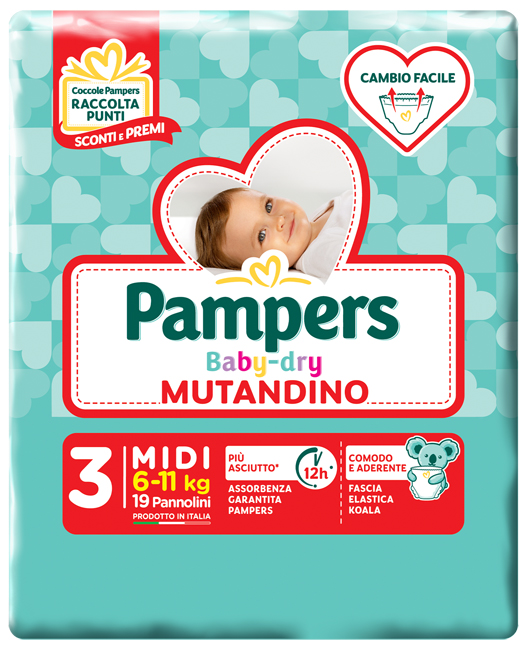 PAMPERS BABY DRY MUTANDINA MIDI SMALL PACK 19 PEZZI - farmasconti.eu
