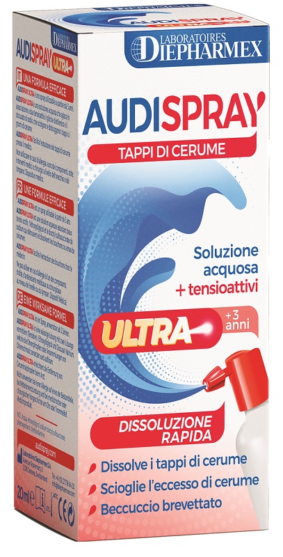 AUDISPRAY ULTRA +3 ANNI SOLUZIONE ACQUOSA + TENSIOATTIVI SPRAY TAPPI DI CERUME 20 ML - farmasconti.eu
