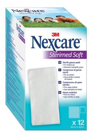 GARZA COMPRESSA STERILE NEXCARE STERIMED SOFT 18X40 CM MUL TILINGUAL 12 PEZZI - farmasconti.eu