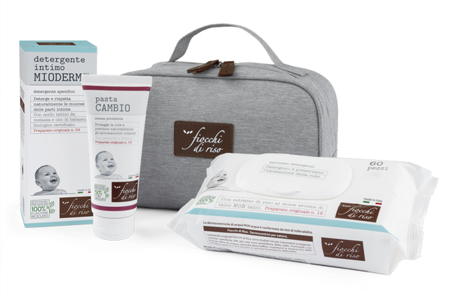 FIOCCHI DI RISO COFANETTO CAMBIO PANNOLINO 1 DETERGENTE INTIMO MIODERM 240 ML + 1 PASTA CAMBIO 100 ML + SALVIETTE ACQUA NON ACQUA 60 PEZZI + BEAUTY - farmasconti.eu