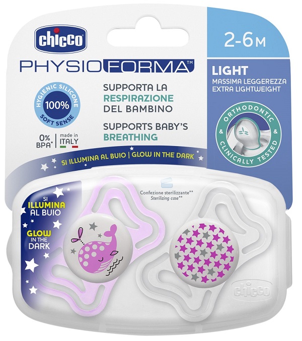 CHICCO SUCCHIETTO LIGHT LUMINOSO SILICONE 2-6 MESI 2 PEZZI - farmasconti.eu