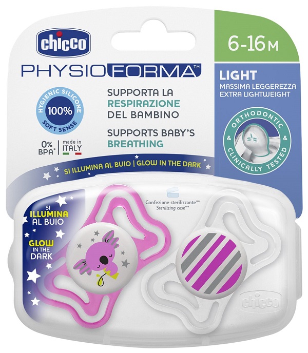 CHICCO SUCCHIETTO LIGHT LUMINOSO SILICONE 6-16 MESI 2 PEZZI - farmasconti.eu