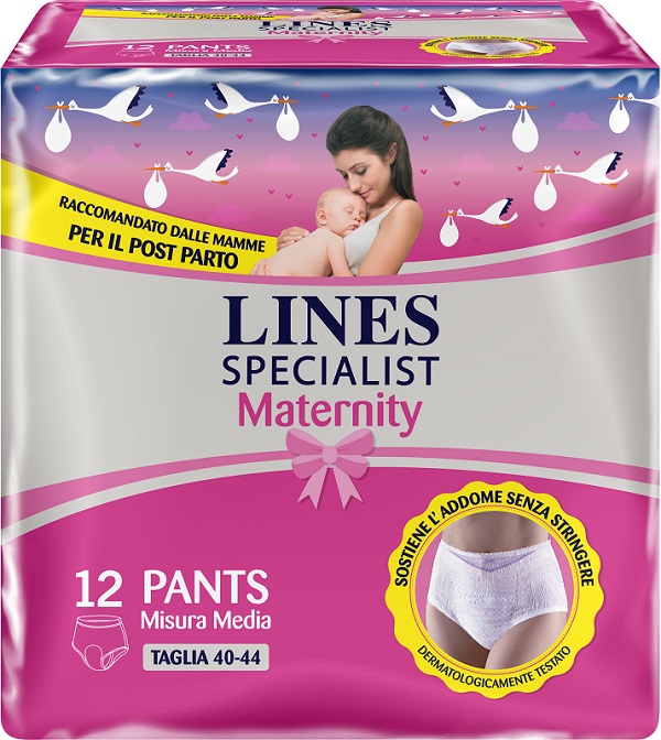 LINES SPECIALIST MATERNITY MUTANDINA ASSORBENTE PER PERDITE POST PARTO MISURA MEDIUM 12 PEZZI - farmasconti.eu