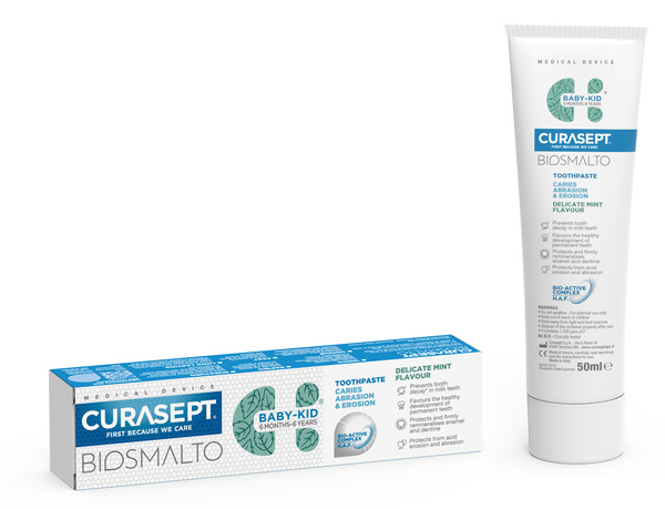 CURASEPT BIOSMALTO DENTIFRICIO BABY KID MENTA CARIE ABRASIONE & EROSIONE 50 ML - farmasconti.eu