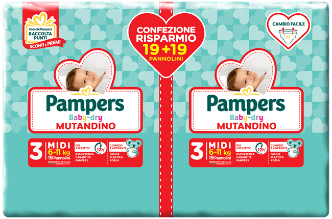 PAMPERS BABY DRY PANNOLINO A MUTANDINA DUO DWCT MIDI 38 PEZZI - farmasconti.eu