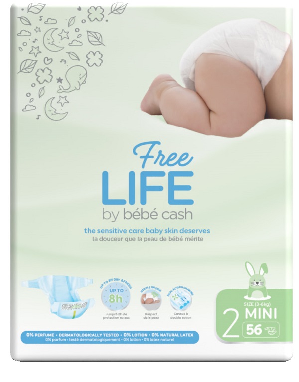 FREELIFE BY BEBECASH PANNOLINI MINI TAGLIA 2 3-6 KG GIROVITA 30-48 CM 56 PEZZI - farmasconti.eu