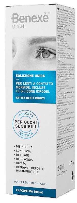 SOLUZIONE UNICA BENEXE' OCCHI PULIZIA LENTI A CONTATTO 500 ML + PORTALENTI IN OMAGGIO - farmasconti.eu