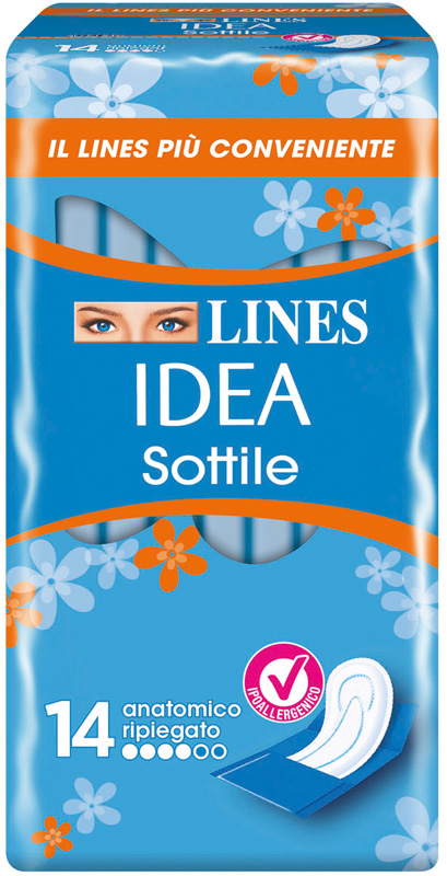 LINES IDEA ASSORBENTE SOTTILE RIPIEGATO ANATOMICO 14 PEZZI - farmasconti.eu