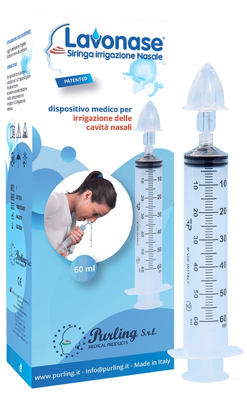 LAVONASE IRRIGAZIONE NASALE NON STERILE SIRINGA 60 ML + LUER-LOCK CON CAPPUCCIO + UGELLO NASALE CON RACCORDO LUER-LOCK + PERFORATORE CON VALVOLA NON RITORNO CON TAPPO - farmasconti.eu