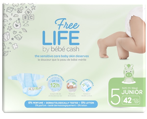 FREELIFE BY BEBECASH PANNOLINI JUNIOR TAGLIA 5 11-25 KG GIROVITA 41-62 CM 42 PEZZI - farmasconti.eu