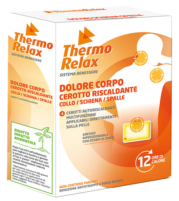 THERMORELAX CEROTTO AUTORISCALDANTE DOLORE CORPO COLLO/SCHIENA/SPALLE 4 PEZZI - farmasconti.eu
