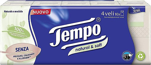 TEMPO FAZZOLETTI NATURAL&SOFT 10 PEZZI DA 9 FAZZOLETTI - farmasconti.eu