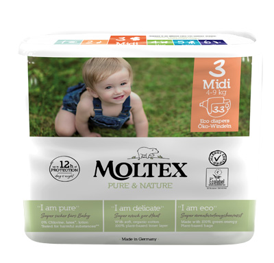 PANNOLINI MOLTEX PURE & NATURE MIDI 4-9 KG TAGLIA 3 33 PEZZI - farmasconti.eu