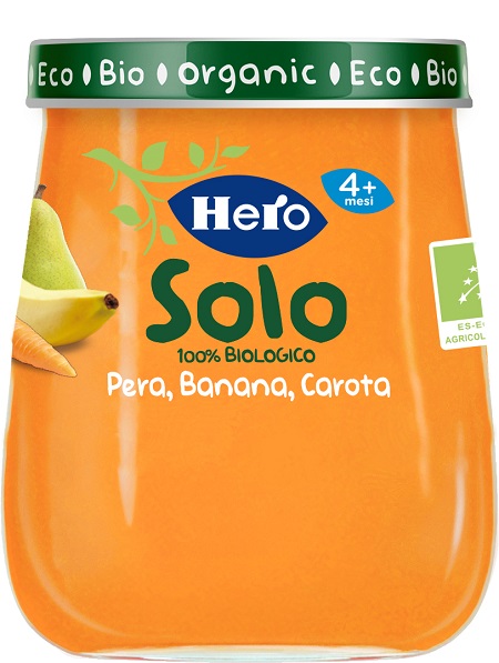 HERO BABY OMOGENEIZZATO PERA BANANA CAROTA 100% BIO 120 G - farmasconti.eu