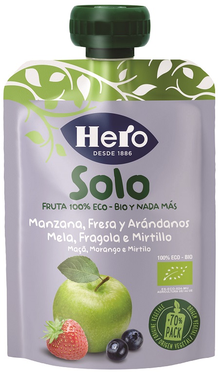 HERO SOLO FRUTTA FRULLATA 100% BIO MELA FRAGOLA MIRTILLO 100 G - farmasconti.eu