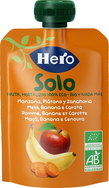 HERO SOLO FRUTTA FRULLATA 100% BIO MELA BANANA CAROTA 100 G - farmasconti.eu