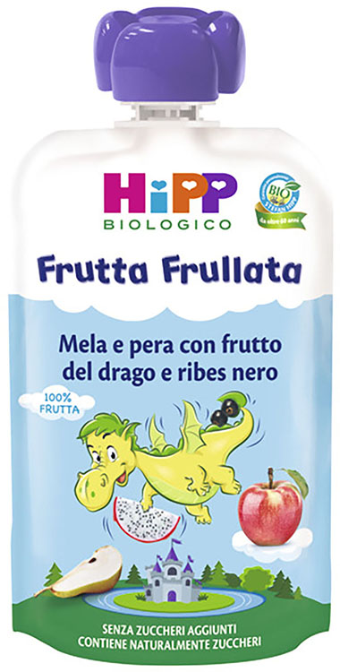 HIPP BIO FRUTTA FRULLATA DRAGONE MELA PERA FRUTTA DEL DRAGO RIBES NERO 90 G - farmasconti.eu