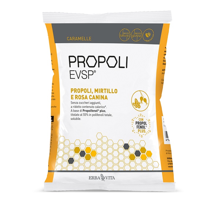 PROPOLI EVSP CARAMELLE PROPOLI MIRTILLO ROSA CANINA 65 G - farmasconti.eu