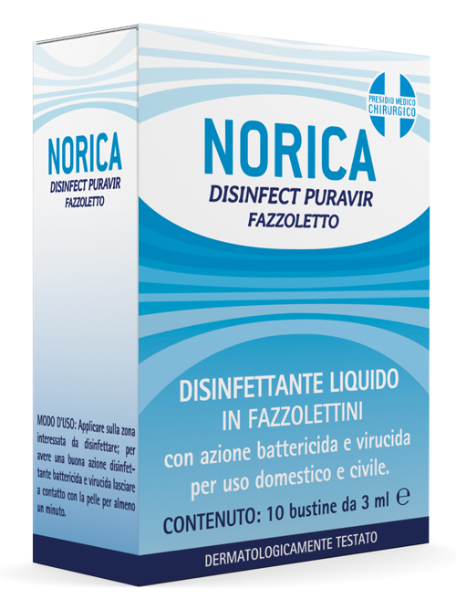 NORICA DISINFECT PURAVIR FAZZOLETTO 10 BUSTINE DA 3 ML - farmasconti.eu