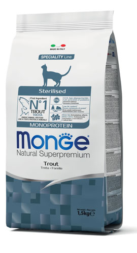 MONGE CAT STERILIZED MONOPROTEIN TROTA 1,5 KG - farmasconti.eu