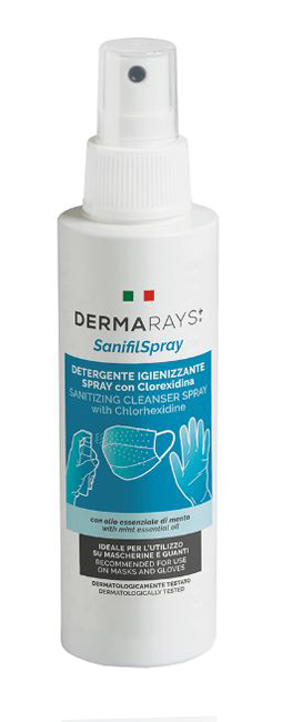 DERMARAYS SANIFIL SPRAY DETERGENTE IGIENIZZANTE SPRAY CON CLOREXIDINA PER MASCHERINE E GUANTI 100 ML - farmasconti.eu