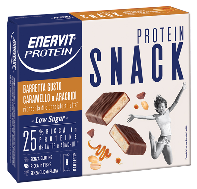ENERVIT PROTEIN SNACK CARAMELLO ARACHIDI LOW SUGAR 8 BARRETTE 31 G - farmasconti.eu