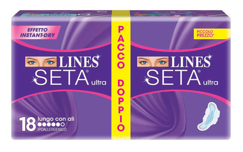 LINES SETA ULTRA ASSORBENTE LUNGO CON ALI 18 PEZZI - farmasconti.eu