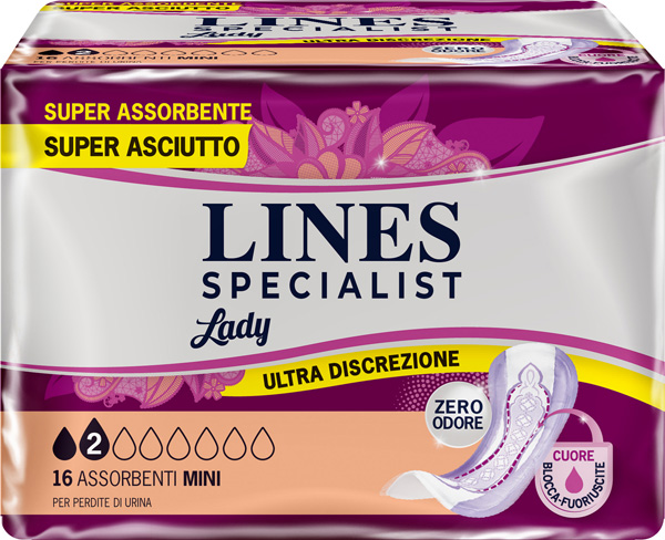 ASSORBENTI PER INCONTINENZA LINES SPECIALIST LADY MINI 16 PEZZI - farmasconti.eu