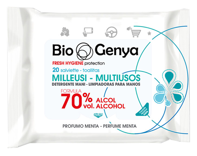BIOGENYA MILLEUSI IGIENIZZANTI 70% ALCOOL SALVIETTE 20 PEZZI - farmasconti.eu