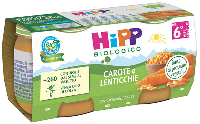 HIPP BIO OMOGENEIZZATO CAROTE/LENTICCHIE 2X80 G - farmasconti.eu
