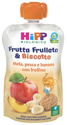 HIPP BIO FRUTTA FRULLATA &BISCOTTO MELA PESCA BANANA FROLLINO 90 G - farmasconti.eu