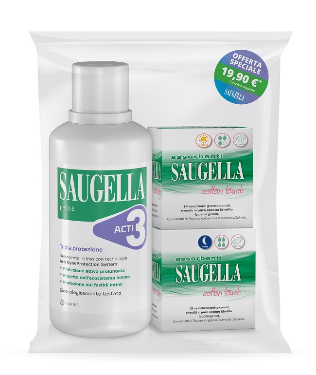 SAUGELLA ACTI3 DETERGENTE INTIMO + 2 SCATOLE ASSORBENTI GIORNO E NOTTE - farmasconti.eu