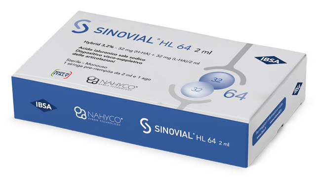 SIRINGA INTRA-ARTICOLARE SINOVIAL HL 64 ACIDO IALURONICO SALE SODICO 3,2% 32MG H-HA + 32MG H-LA/2ML 2 ML - farmasconti.eu