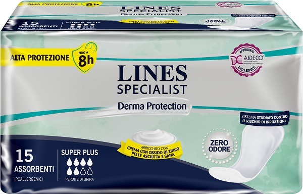 PANNOLONE PER INCONTINENZA LINES SPECIALIST DERMA SAGOMATO ANATOMICO SUPER PLUS 15 PEZZI - farmasconti.eu