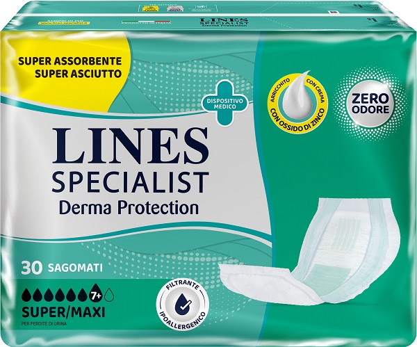 PANNOLONE PER INCONTINENZA LINES SPECIALIST DERMA SAGOMATO SUPER+ 30 PEZZI - farmasconti.eu