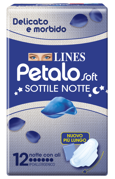 LINES PETALO SOFT SOTTILE NOTTE CON ALI IPOALLERGENICO 12 PEZZI - farmasconti.eu