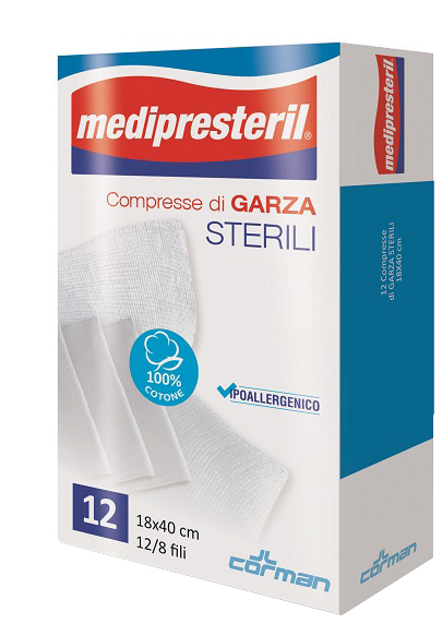 GARZA COMPRESSA MEDIPRESTERIL 12/8 FU 18X40CM 12 PEZZI - farmasconti.eu