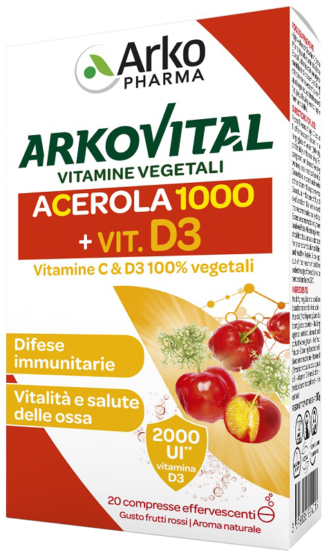 ARKOVITAL VITAMINE C+D3 20 COMPRESSE EFFERVESCENTI GUSTO FRUTTI ROSSI - farmasconti.eu