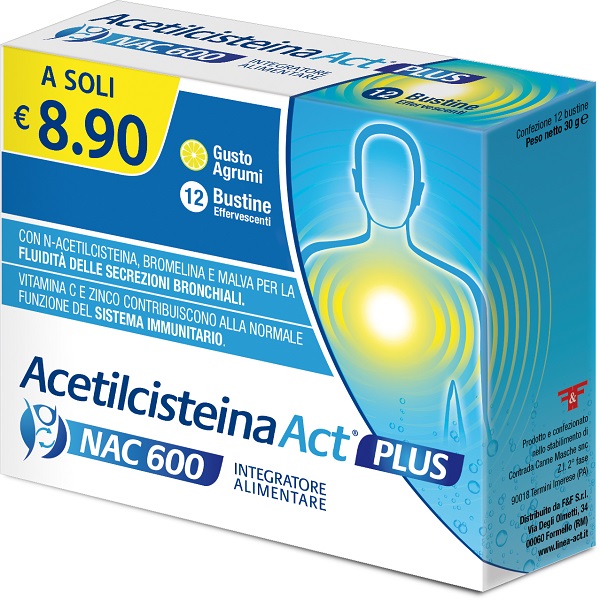 ACETILCISTEINA ACT PLUS NAC 600 12 BUSTINE EFFERVESCENTI AGRUMI - farmasconti.eu